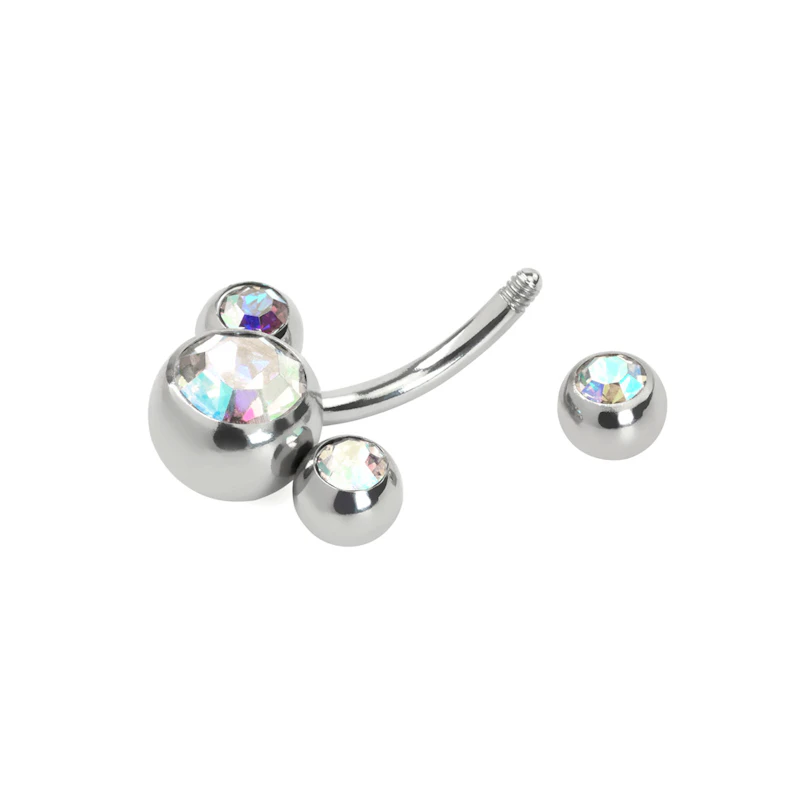Piercing para el ombligo con cuatro brillantes en diferentes colores