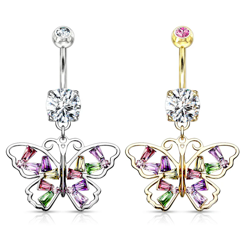 Piercing para el ombligo con una bonita mariposa multicolor