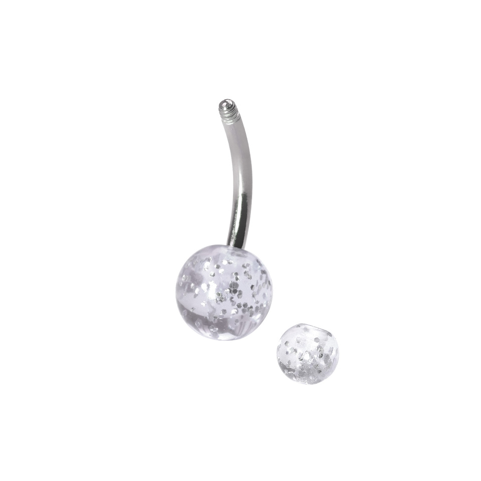 Piercing para el ombligo de titanio con bolas de purpurina