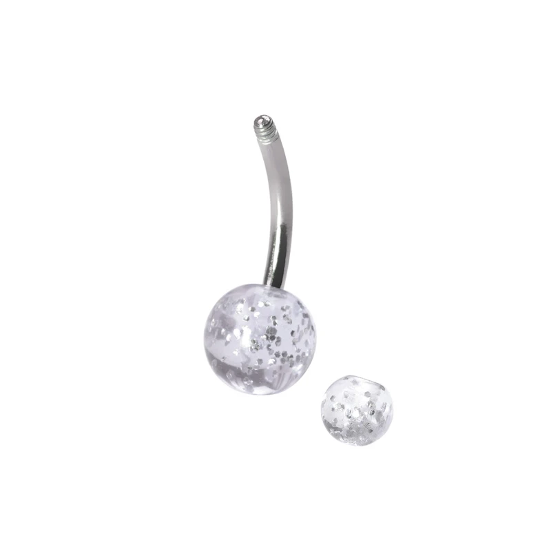 Piercing para el ombligo de titanio con bolas de purpurina
