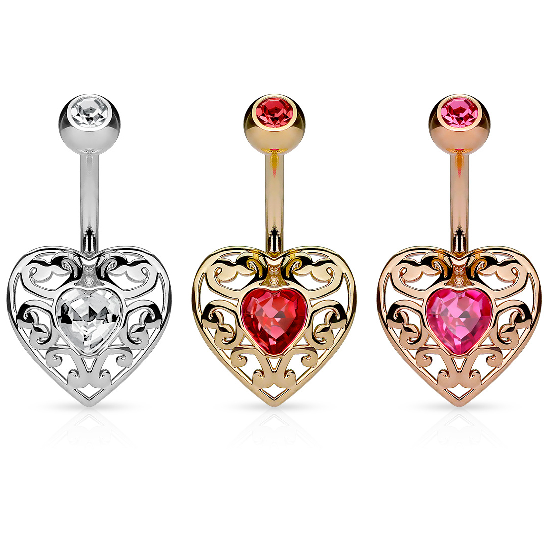 Piercing para el ombligo con forma y brillante de corazón