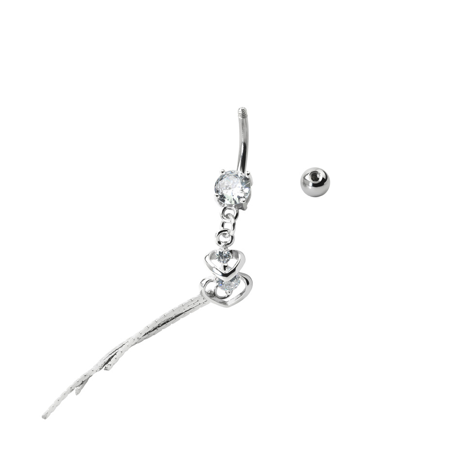 Piercing para el ombligo colgante de corazón doble y brillantes