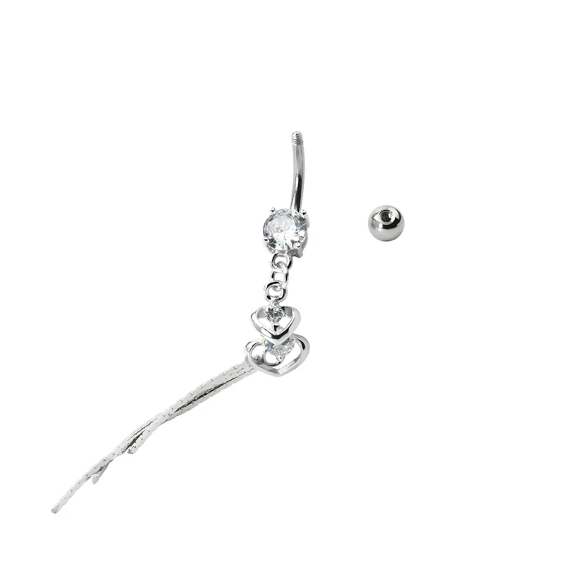 Piercing para el ombligo colgante de corazón doble y brillantes