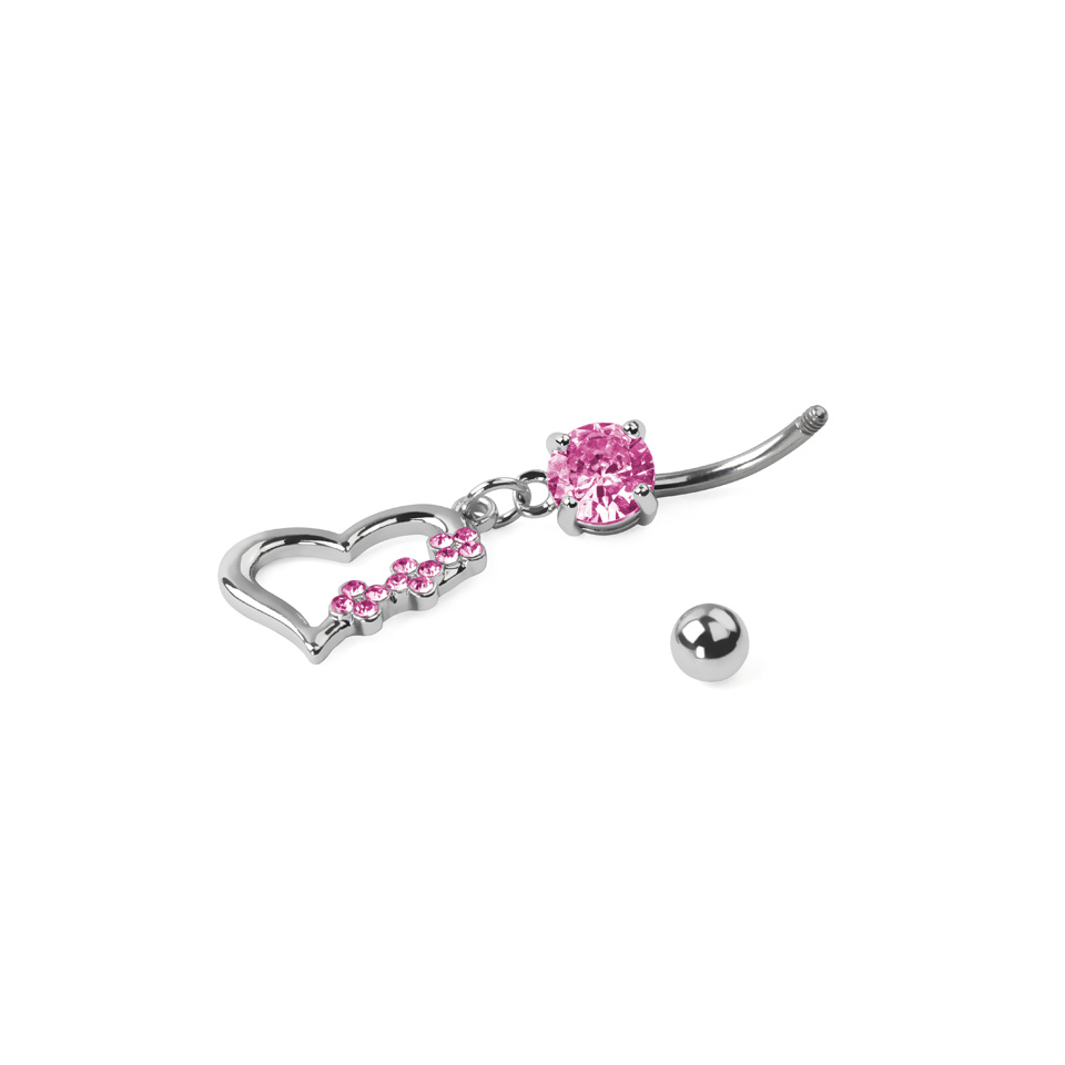 Piercing para el ombligo de titanio con corazón y brillantes