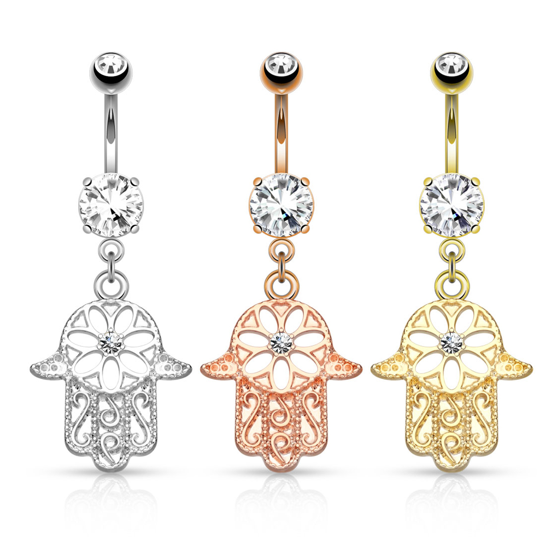 Piercing para el ombligo con brillante y colgante de mano de Fátima