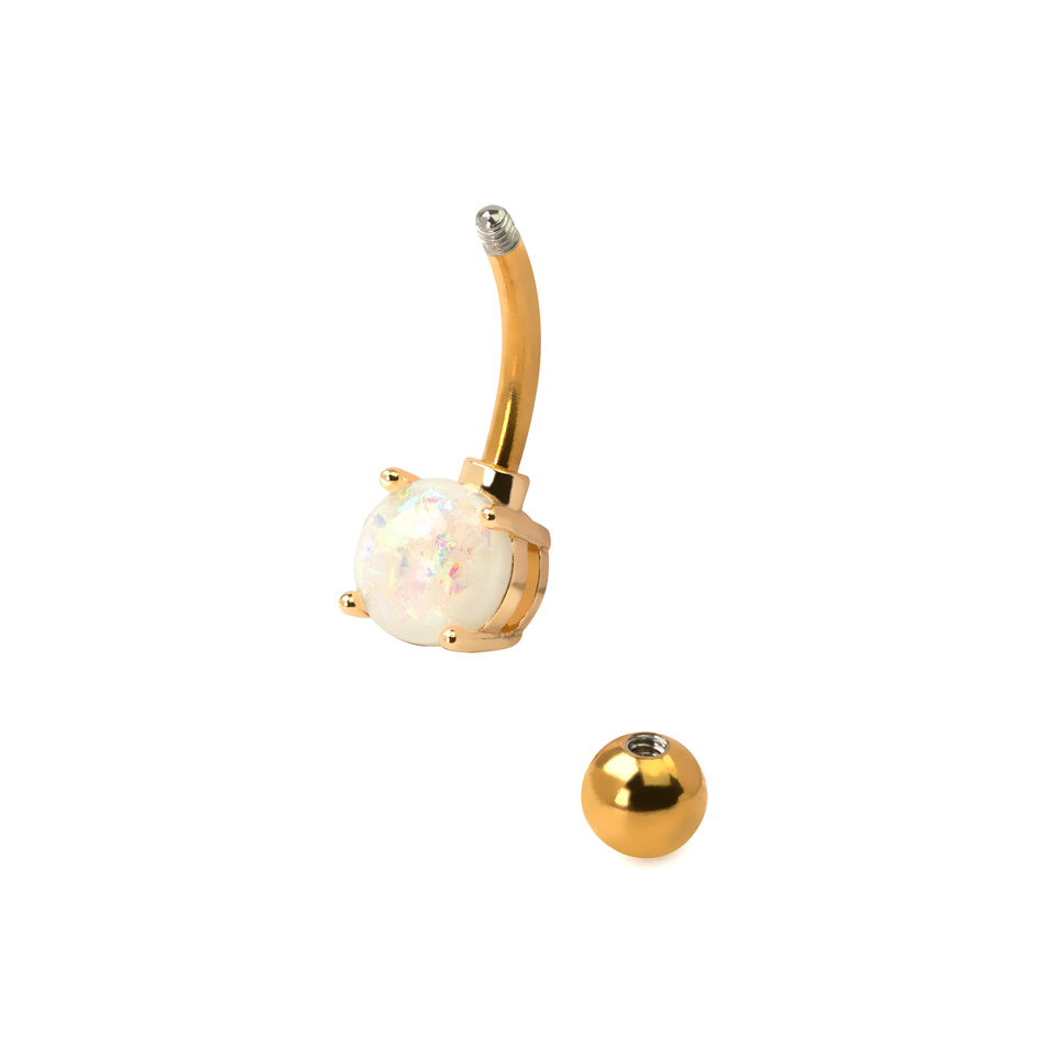Piercing para el ombligo en acero quirúrgico con ópalo