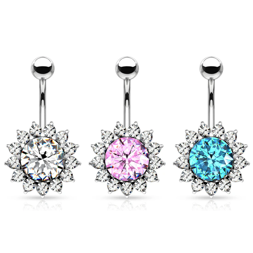 Piercing para el ombligo con forma de girasol y brillantes