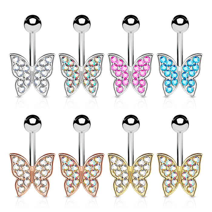 Piercing para el ombligo con mariposa y brillantes incrustados