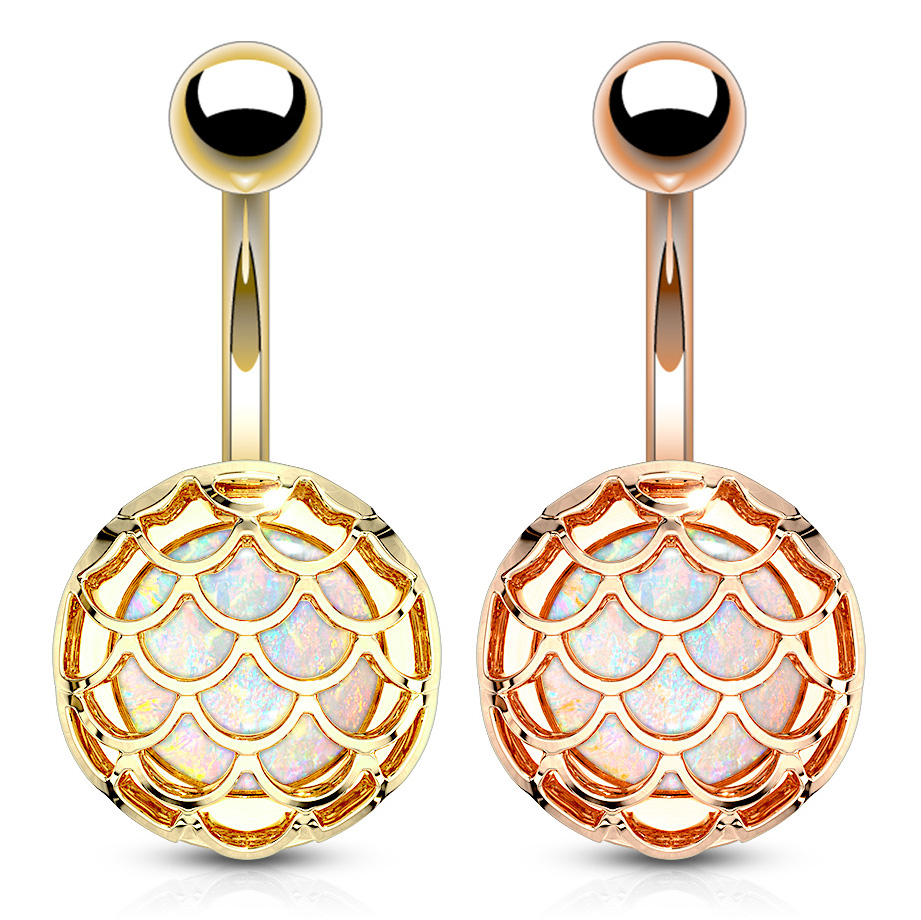 Piercing para el ombligo con opalitas encapsuladas en un diseño de escamas