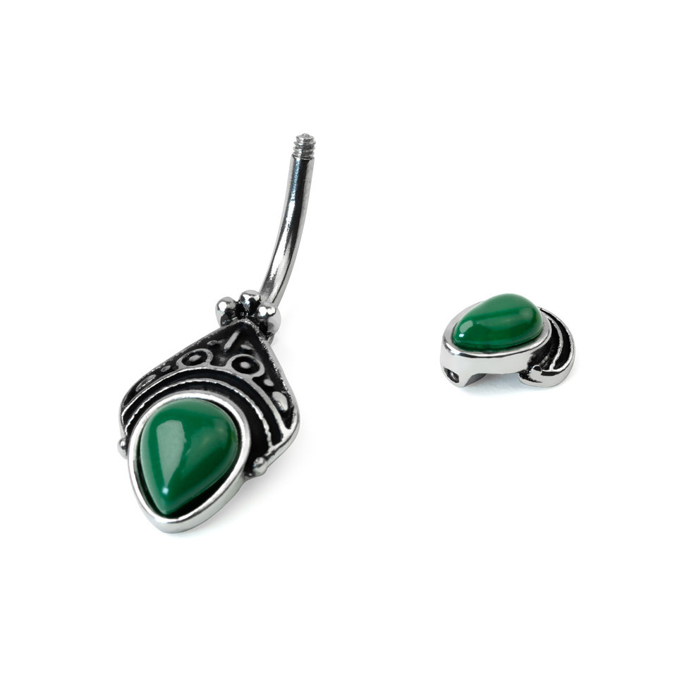 Piercing para el ombligo con diseño añejado de filigrana y piedras ovaladas