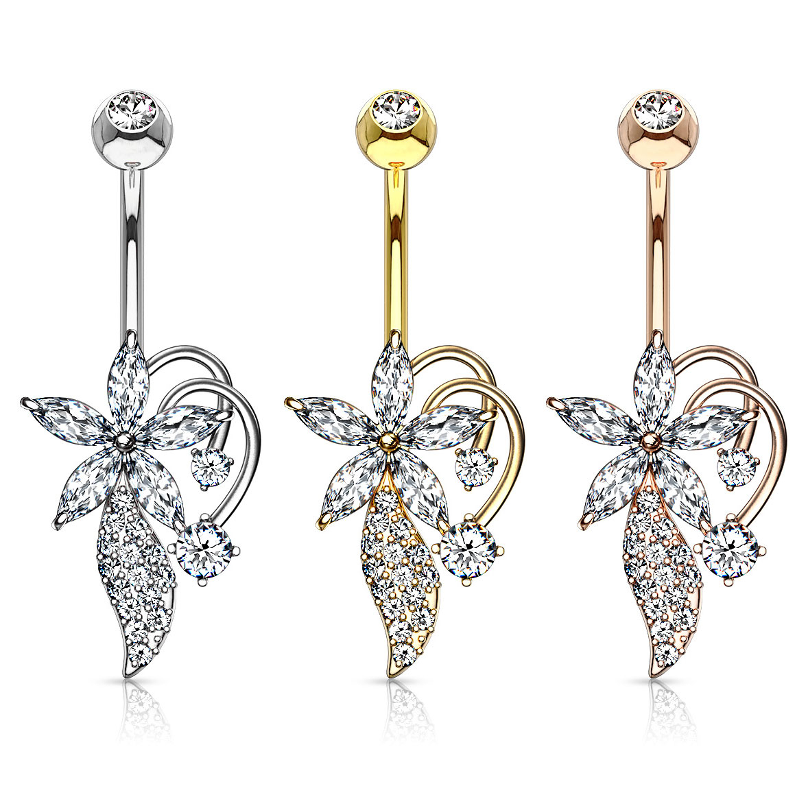 Piercing para el ombligo con flor de corte marquise