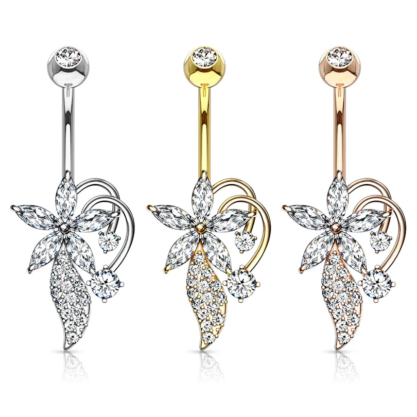 Piercing para el ombligo con flor de corte marquise