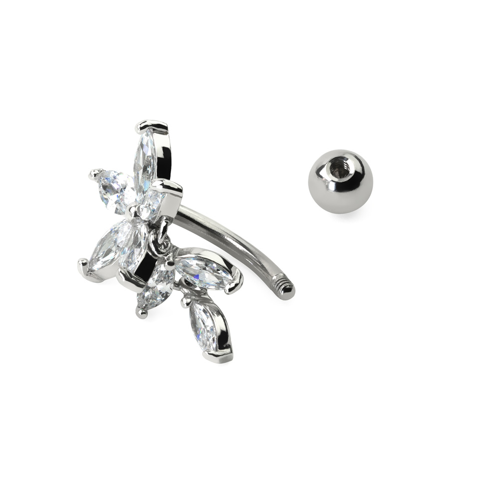 Piercing para el ombligo invertido con flor empedrada