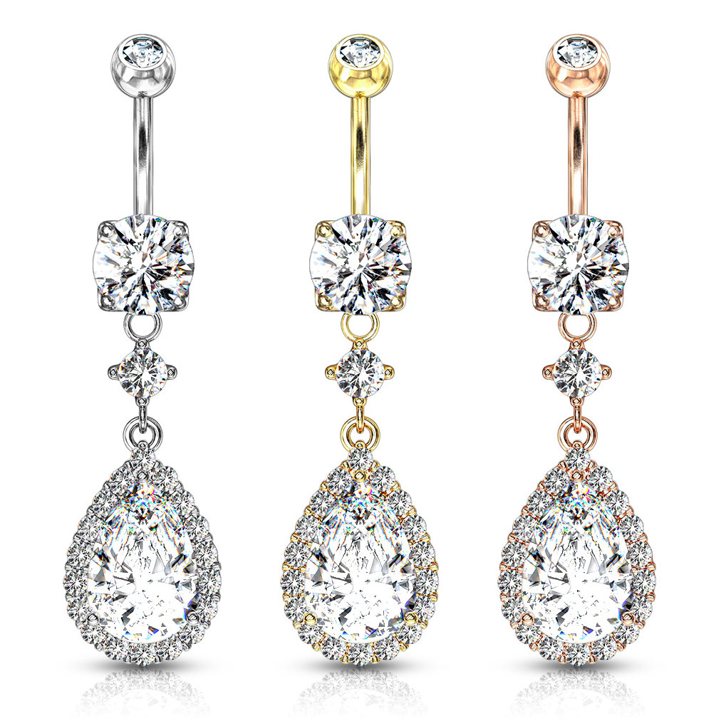 Piercing para el ombligo con gota colgante empedrada