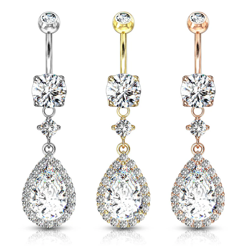 Piercing para el ombligo con gota colgante empedrada