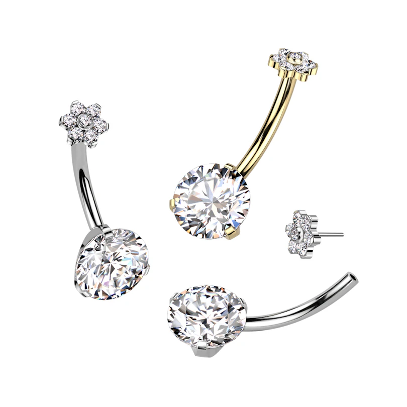 Piercing para el ombligo con piedra grande y flor superior