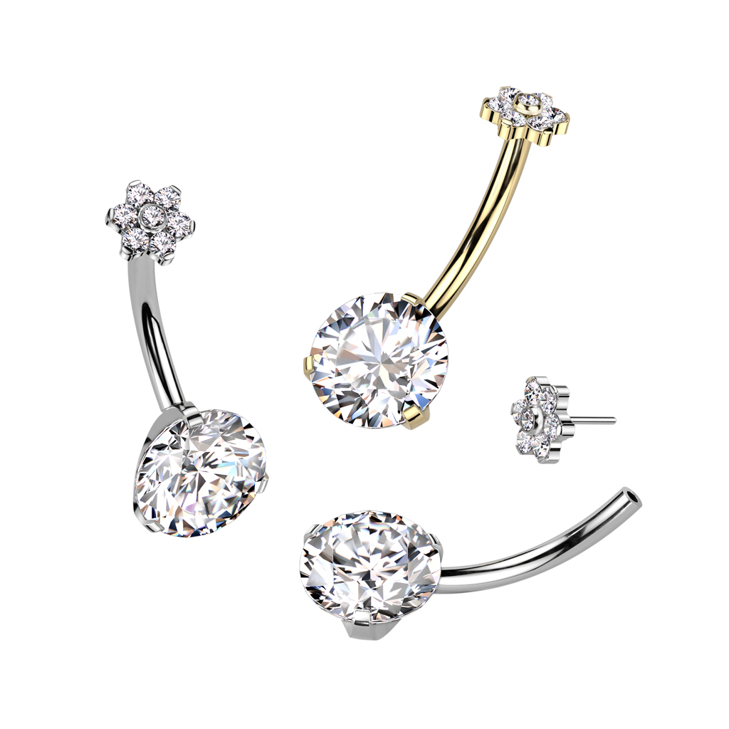 Piercing para el ombligo con piedra grande y flor superior