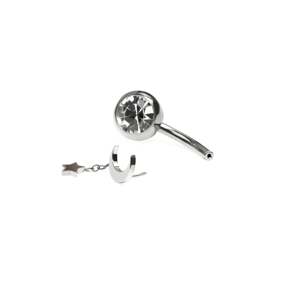 Piercing para el ombligo de titanio con luna y estrella