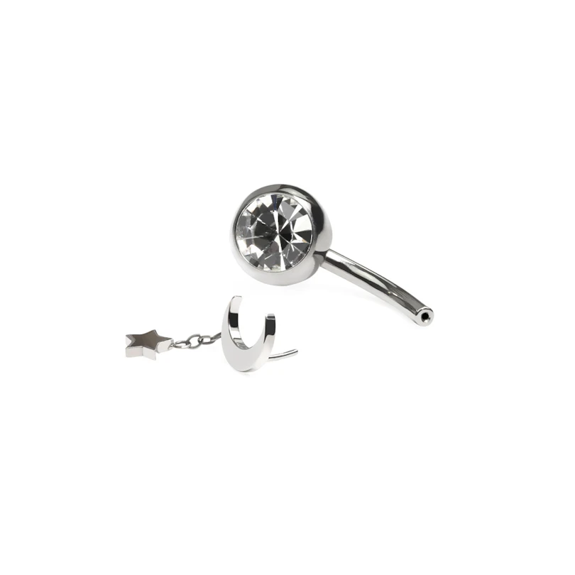 Piercing para el ombligo de titanio con luna y estrella