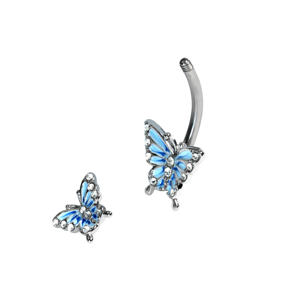 Barra de ombligo con doble mariposa