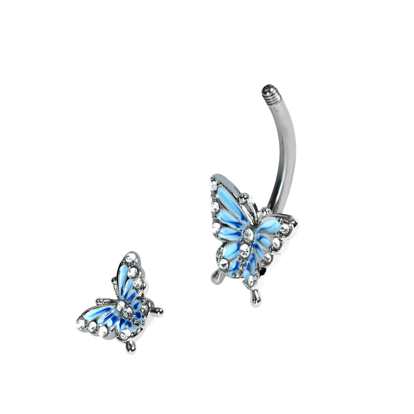 Barra de ombligo con doble mariposa