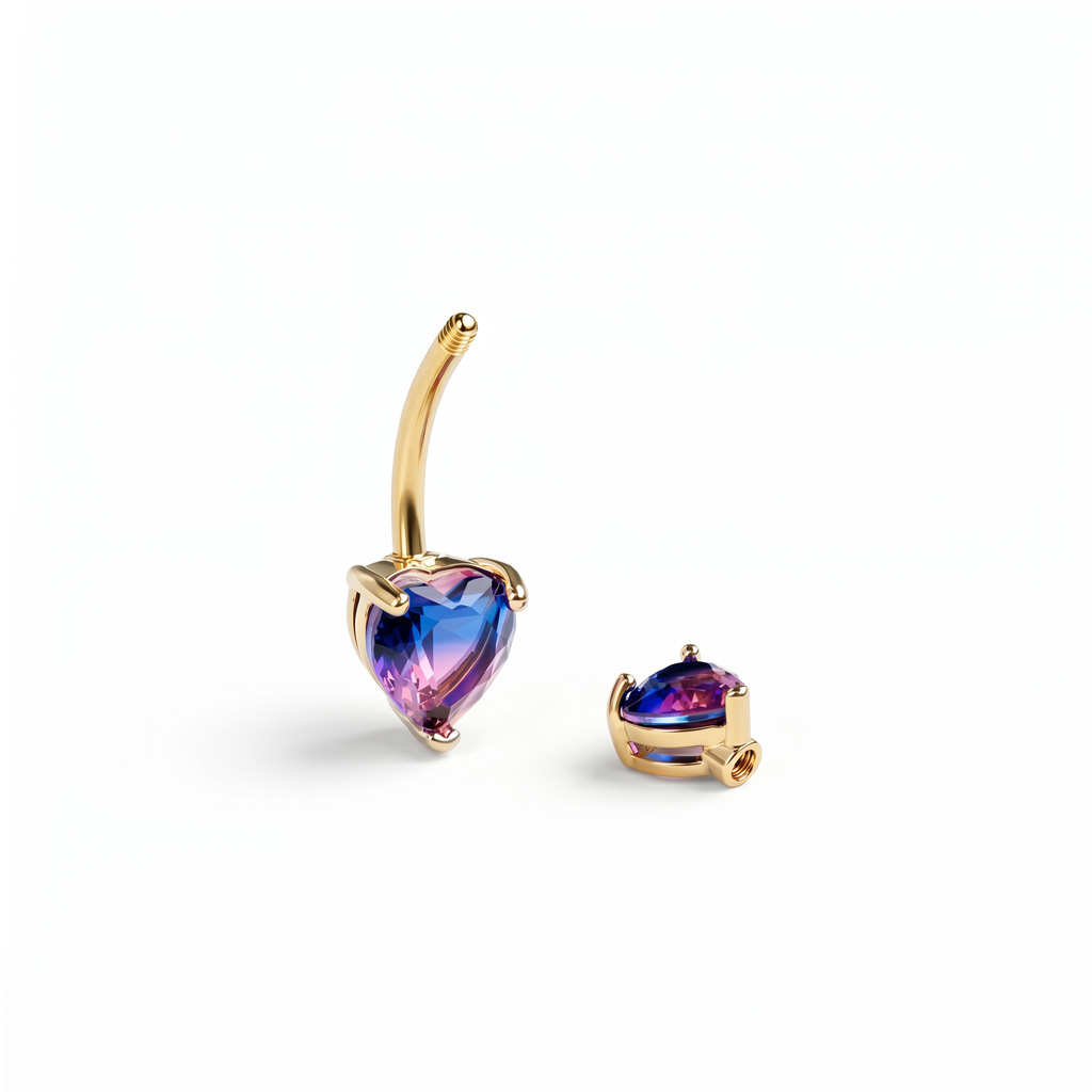 Barra para el ombligo con corazones bicolor rosa y morado