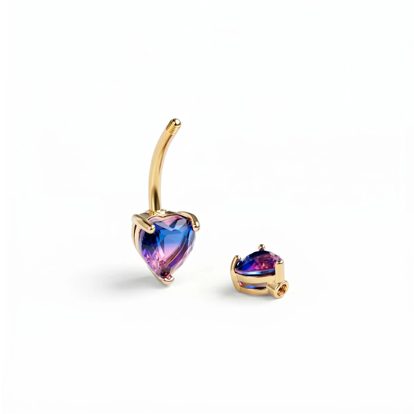 Barra para el ombligo con corazones bicolor rosa y morado