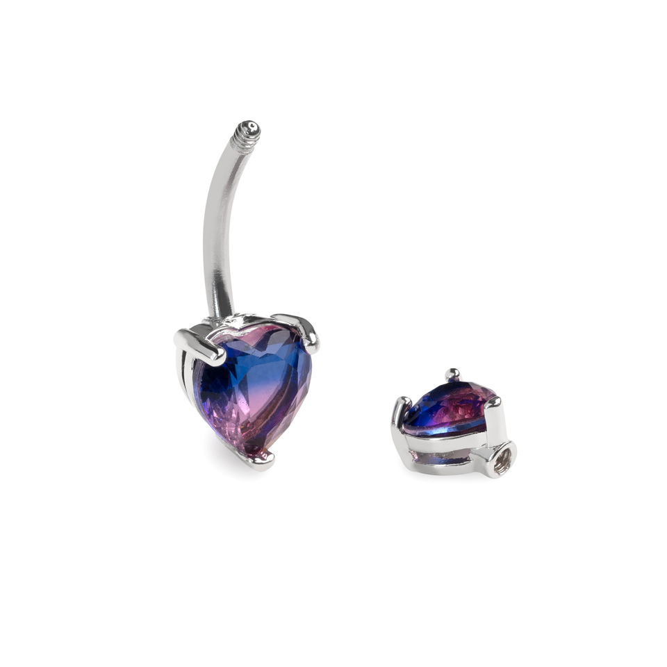 Barra para el ombligo con corazones bicolor rosa y morado