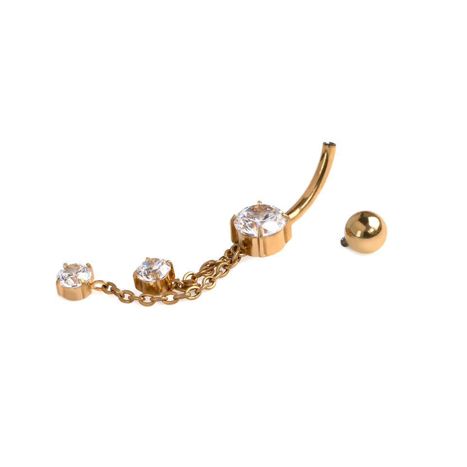 Barra para el ombligo de titanio con cadenas y pedrería