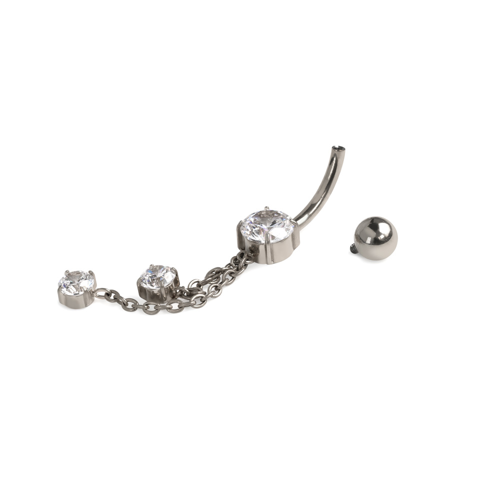 Barra para el ombligo de titanio con cadenas y pedrería