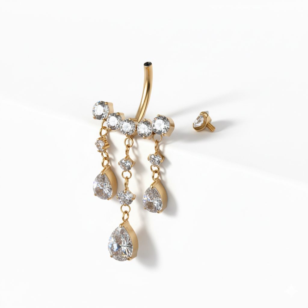 Barra de titanio para el ombligo con joyas colgantes