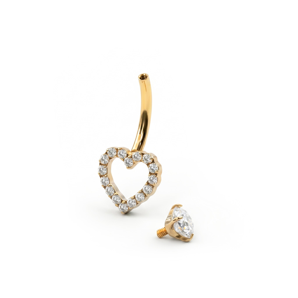 Joya para ombligo de titanio con corazón de piedras