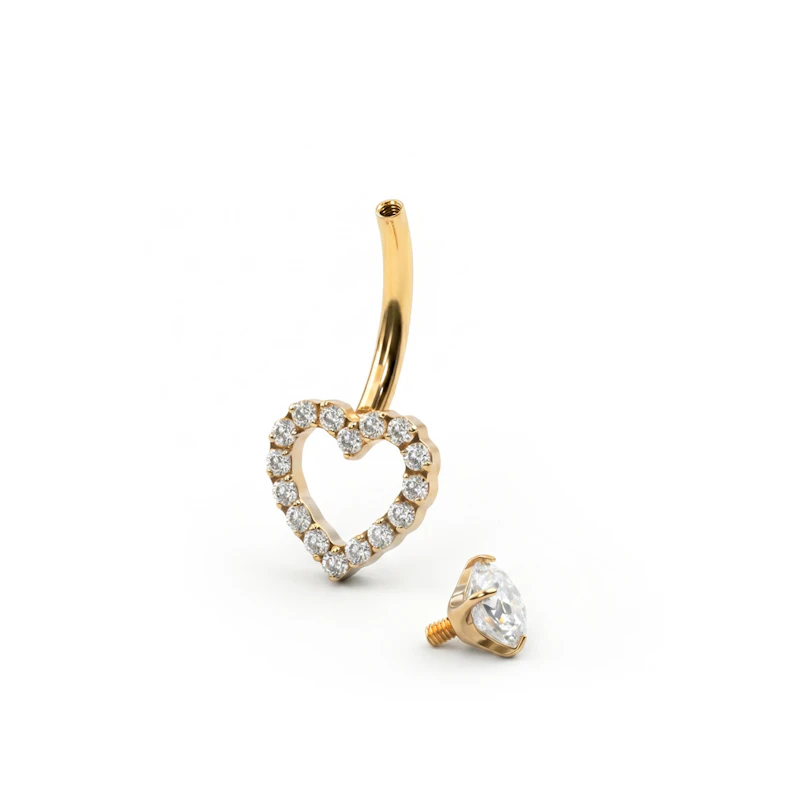 Joya para ombligo de titanio con corazón de piedras