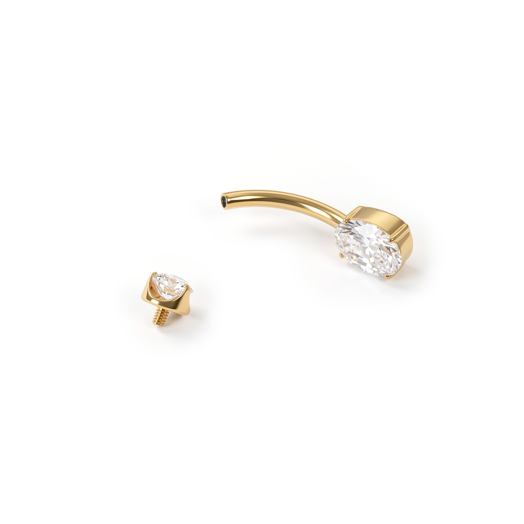 Barra para ombligo de titanio chapada en oro 24K