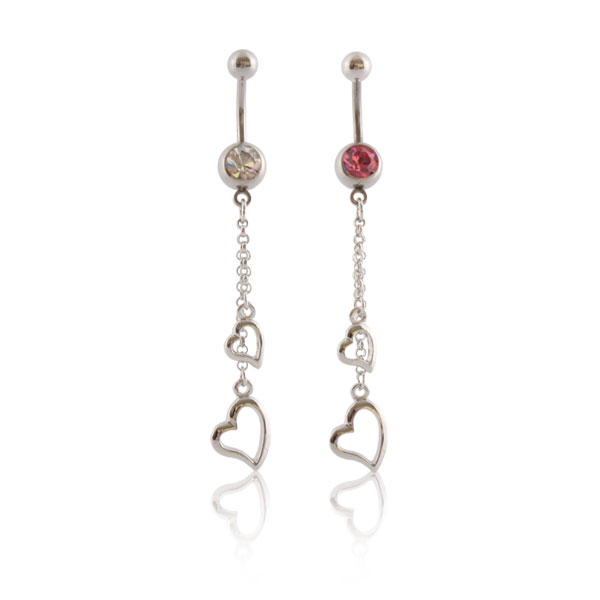 Piercing para el ombligo con colgante de corazones y cadenas