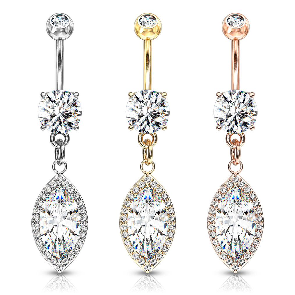 Piercing para el ombligo con piedra corte marquise colgante