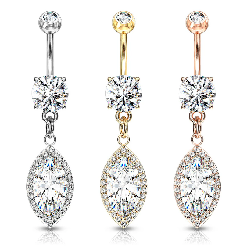 Piercing para el ombligo con piedra corte marquise colgante