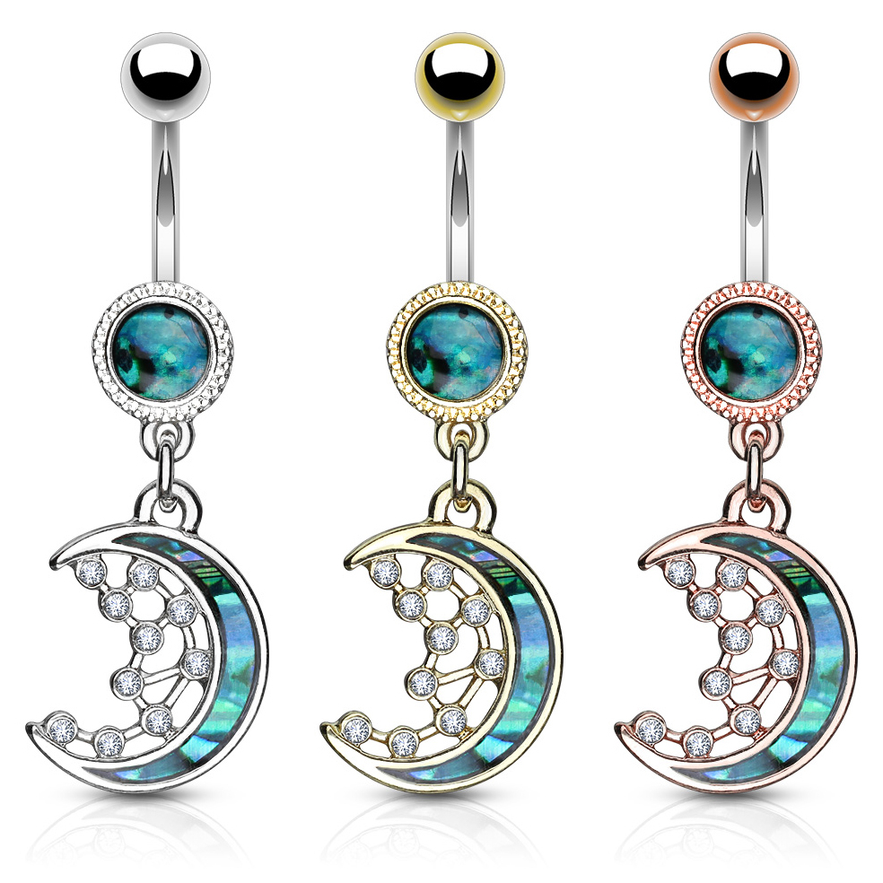 Piercing para el ombligo con luna creciente y estrellas