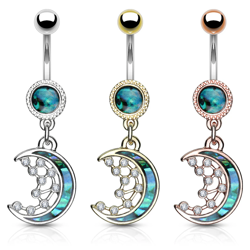 Piercing para el ombligo con luna creciente y estrellas