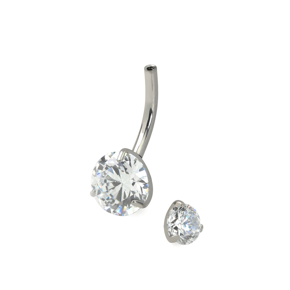 Piercing para el ombligo de titanio con rosca interna y brillantes de color