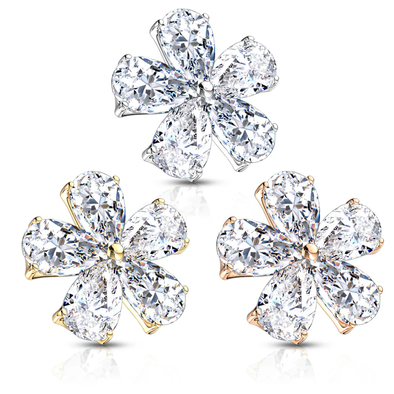 Joya para microdermal en forma de flor con piedras formando sus hojas
