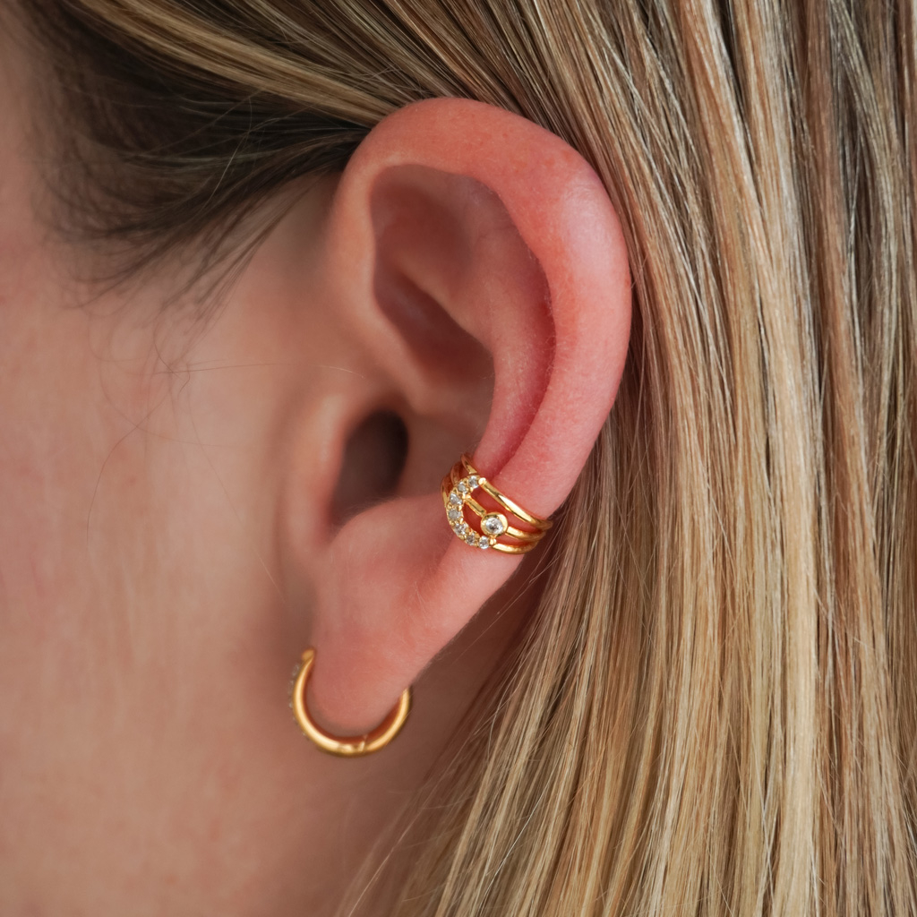 Triple ear cuff para la oreja con luna