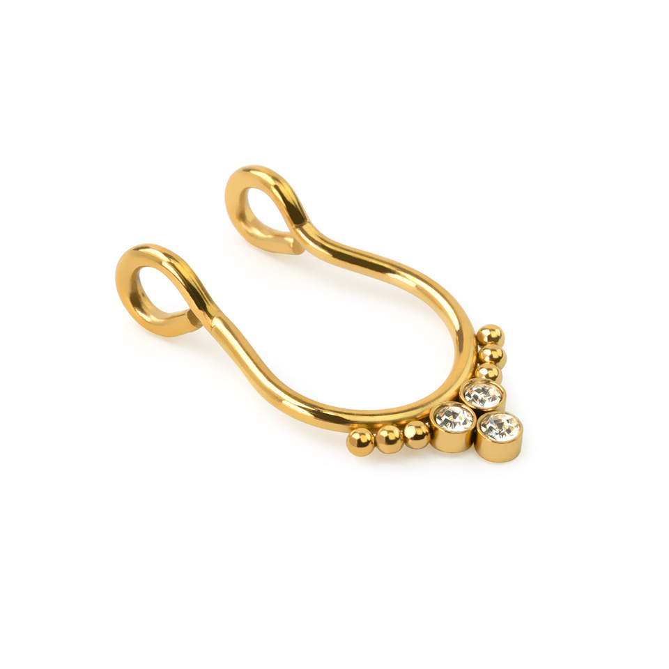 Aro falso para septum con tres brillantes y bolitas a cada lado