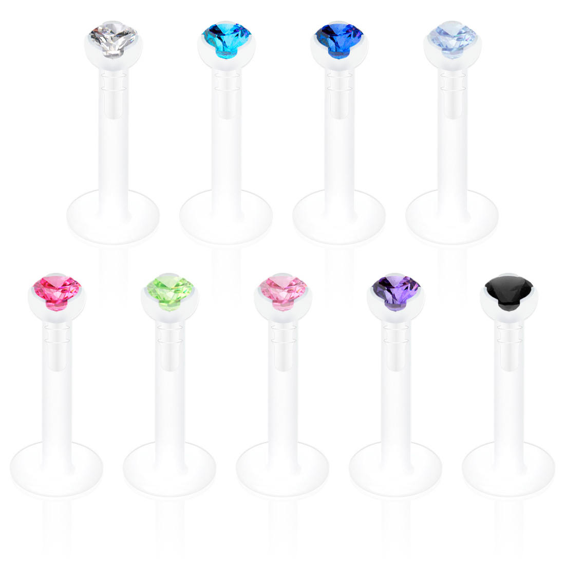 Labret en ptfe con brillantes en distintos colores