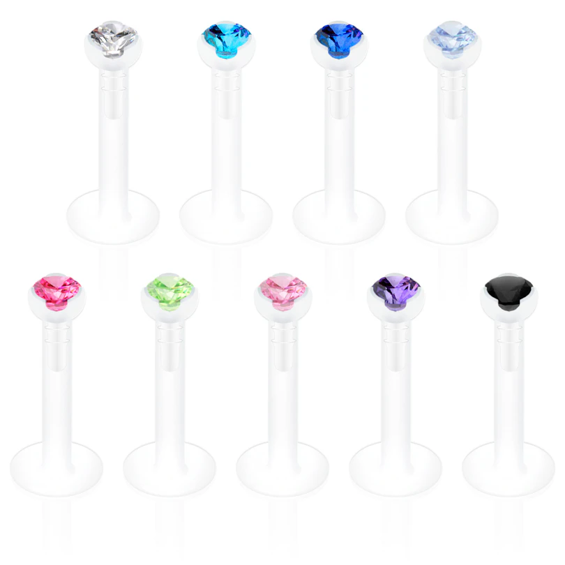 Labret en ptfe con brillantes en distintos colores