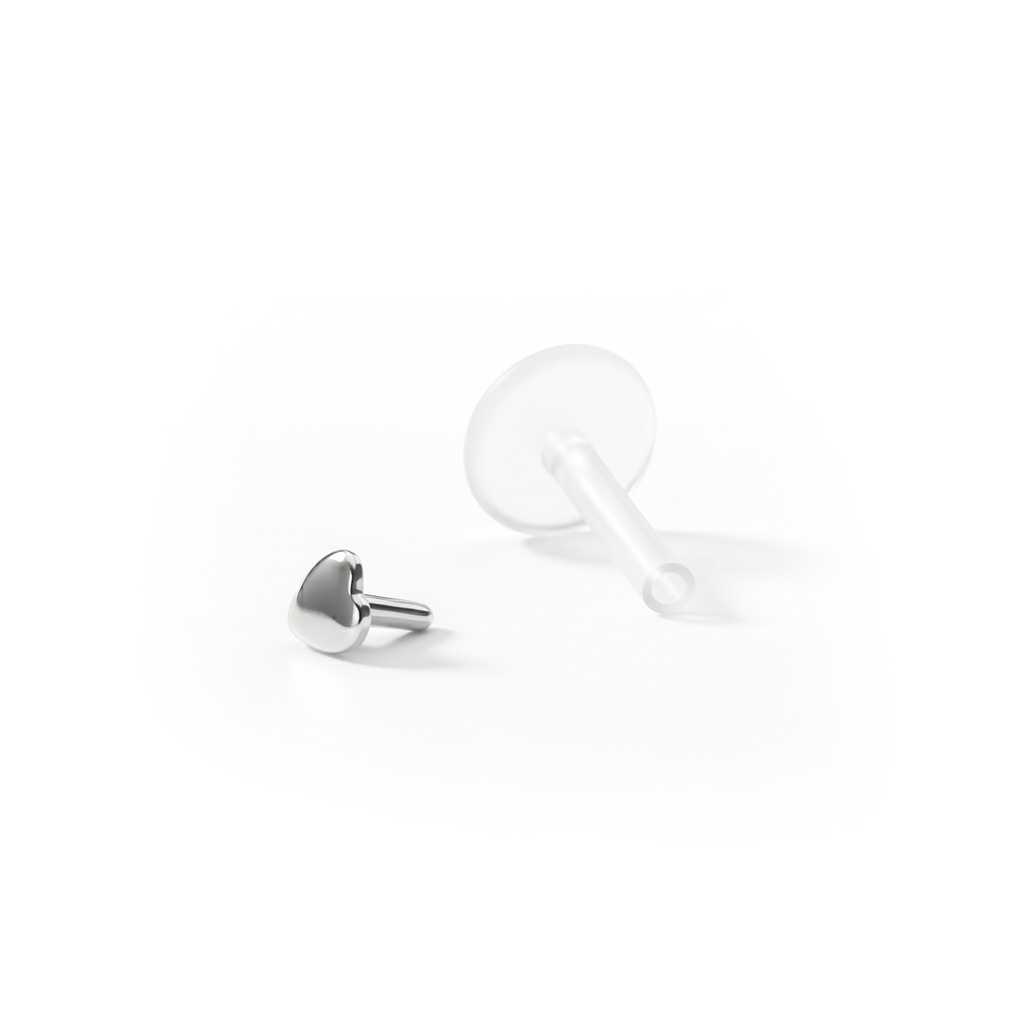 Labret con corazón de oro 14 quilates-8 mm-Oro blanco 14K / PTFE-1,2 mm