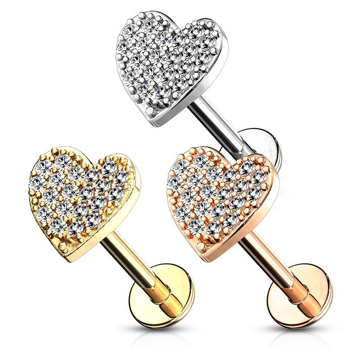 Labret con corazón empedrado y rosca interna