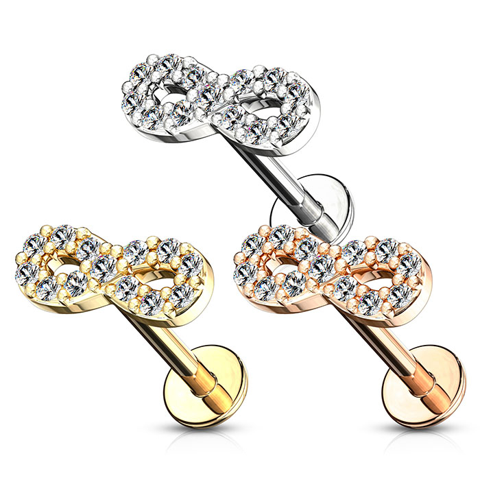 Labret con símbolo infinito empedrado y rosca interna