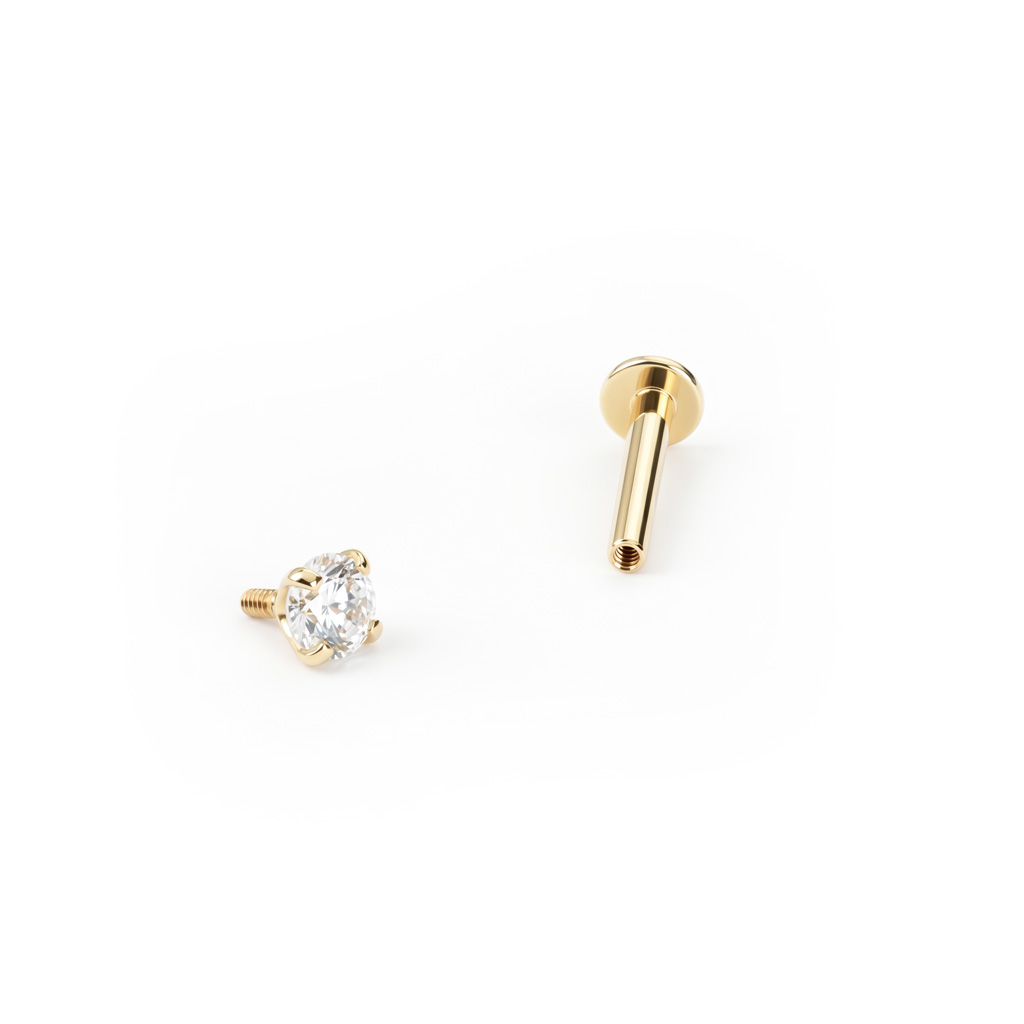 Labret en oro de 14 quilates con rosca interna y brillante