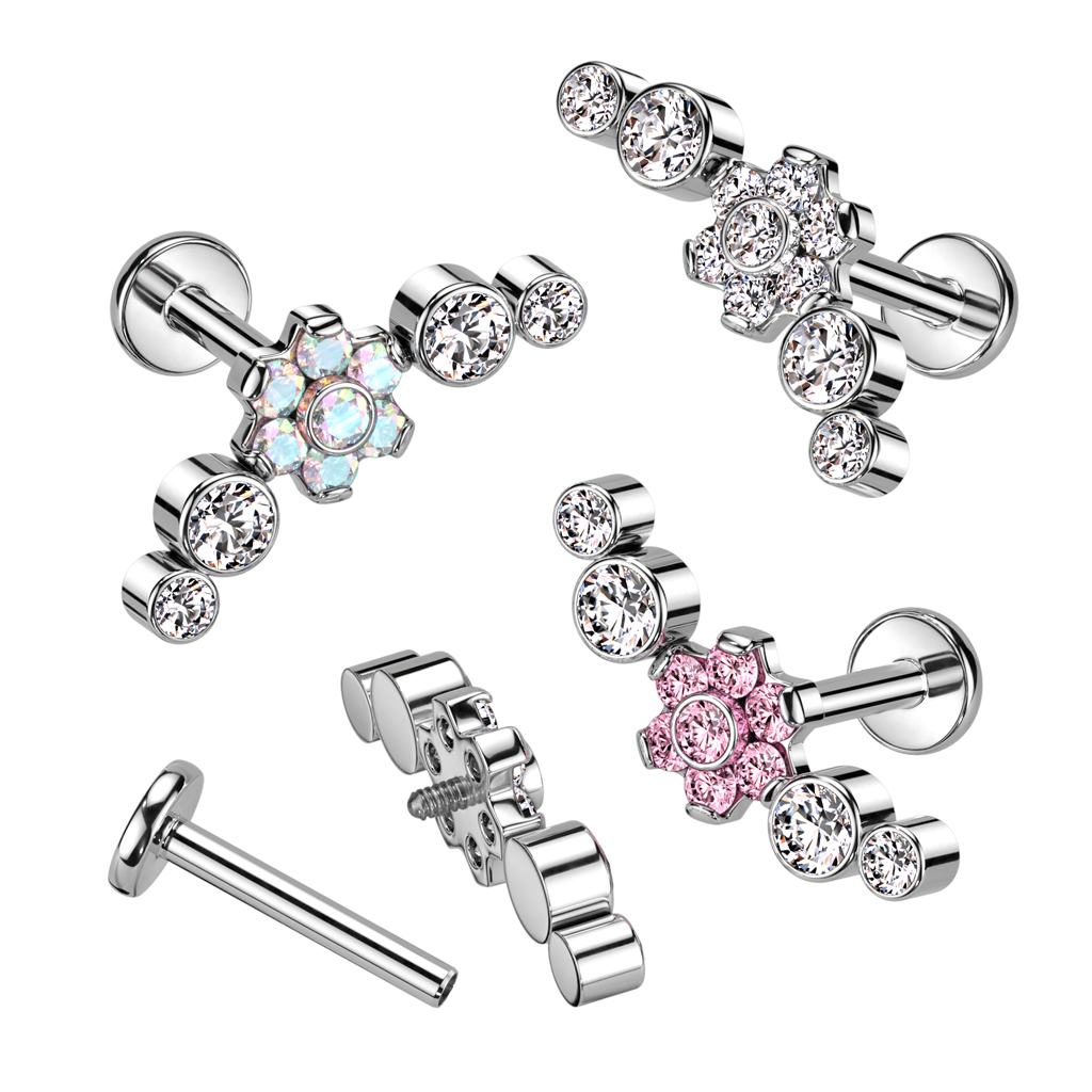 Labret de titanio adornado con precioso diseño de flor